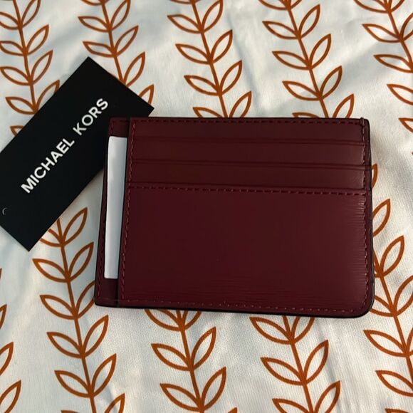 Michael Kors NWT Cooper Slim Wallet Dark Cherry with Silver Logo MSRP $88 - Picture 2 of 4